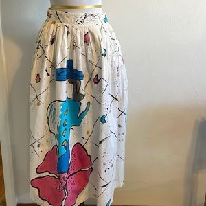 Dennis Goldsmith-vintage painted full skirt w/pockets beautiful